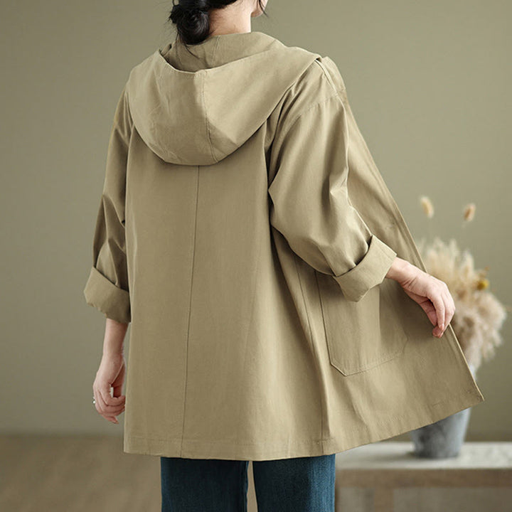 Bluza z kapturem damska z bawełny i lnu z kieszeniami z przodu "Buddha Stones Fall Vintage" - image 9