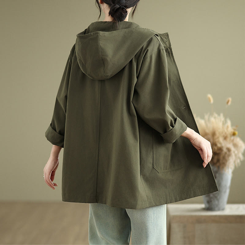 Bluza z kapturem damska z bawełny i lnu z kieszeniami z przodu "Buddha Stones Fall Vintage" - image 2
