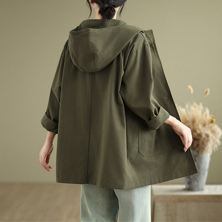 Bluza z kapturem damska z bawełny i lnu z kieszeniami z przodu "Buddha Stones Fall Vintage" - image 2