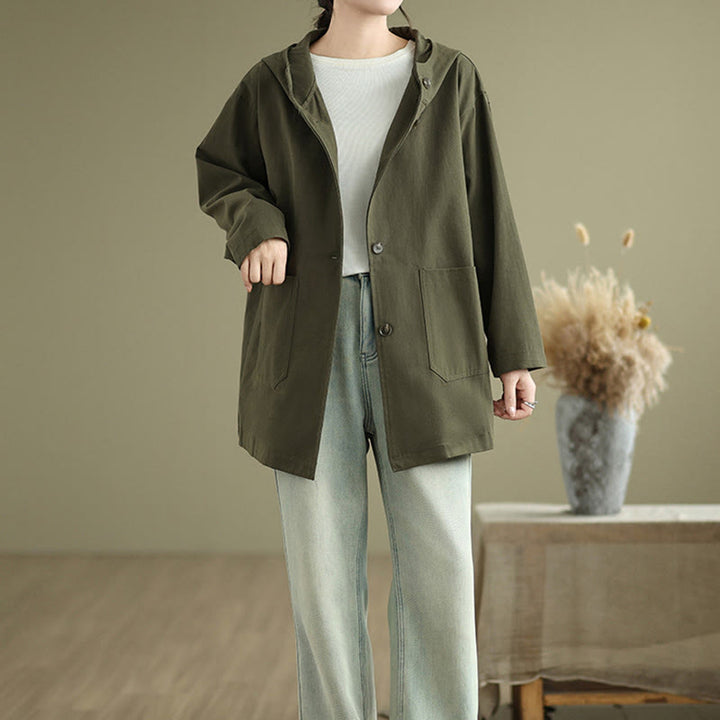Bluza z kapturem damska z bawełny i lnu z kieszeniami z przodu "Buddha Stones Fall Vintage" - image 6