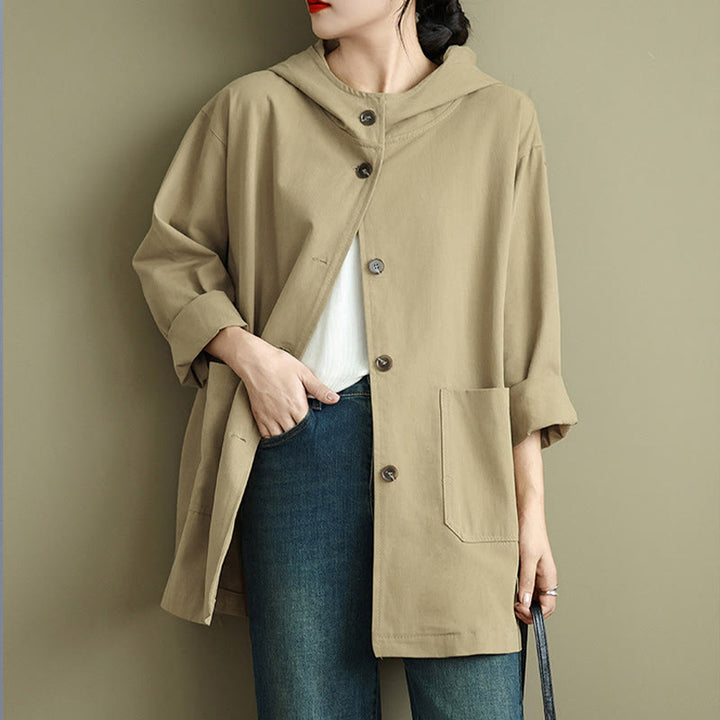 Bluza z kapturem damska z bawełny i lnu z kieszeniami z przodu "Buddha Stones Fall Vintage" - image 9