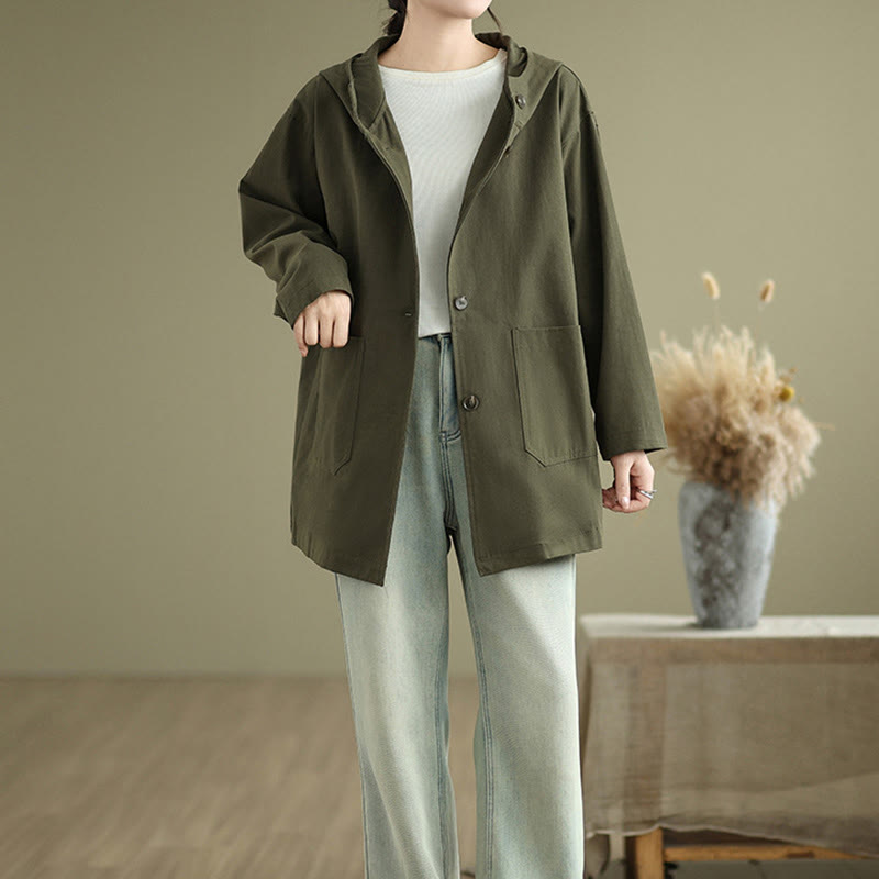 Bluza z kapturem damska z bawełny i lnu z kieszeniami z przodu "Buddha Stones Fall Vintage" - image 5