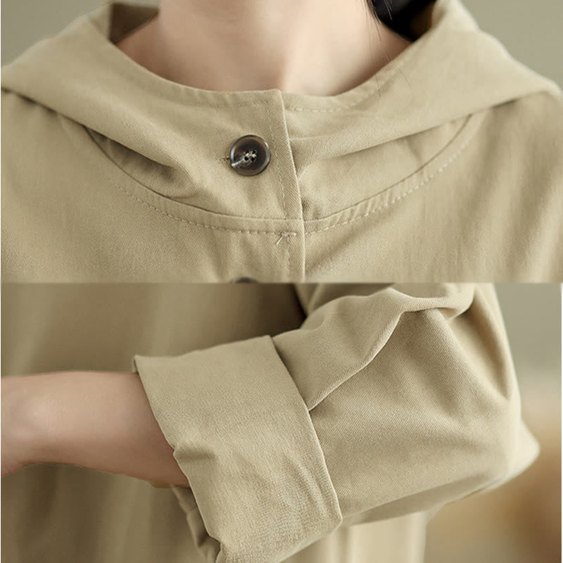 Bluza z kapturem damska z bawełny i lnu z kieszeniami z przodu "Buddha Stones Fall Vintage" - image 13