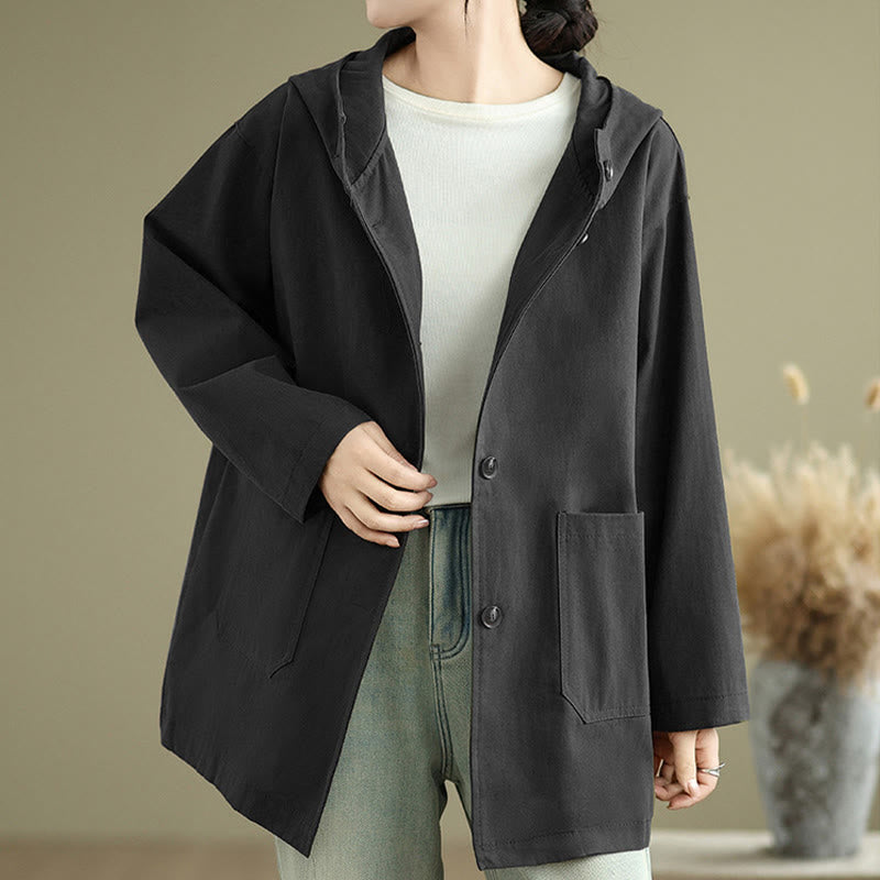Bluza z kapturem damska z bawełny i lnu z kieszeniami z przodu "Buddha Stones Fall Vintage" - image 20