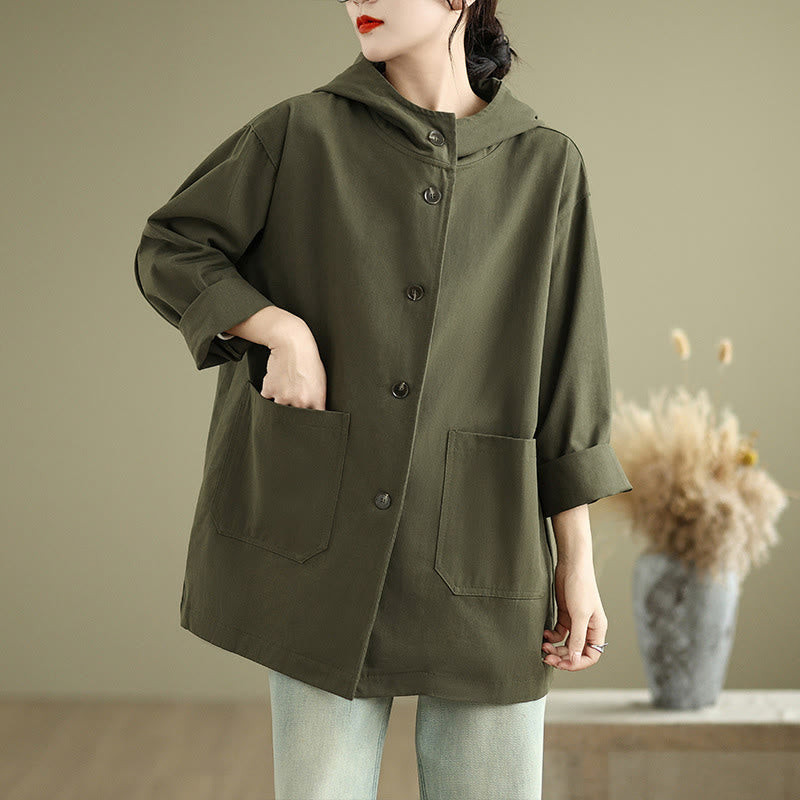 Bluza z kapturem damska z bawełny i lnu z kieszeniami z przodu "Buddha Stones Fall Vintage" - image 3
