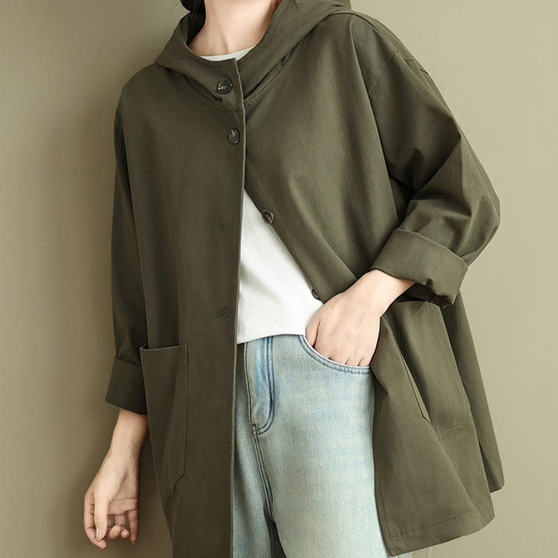 Bluza z kapturem damska z bawełny i lnu z kieszeniami z przodu "Buddha Stones Fall Vintage" - image 3