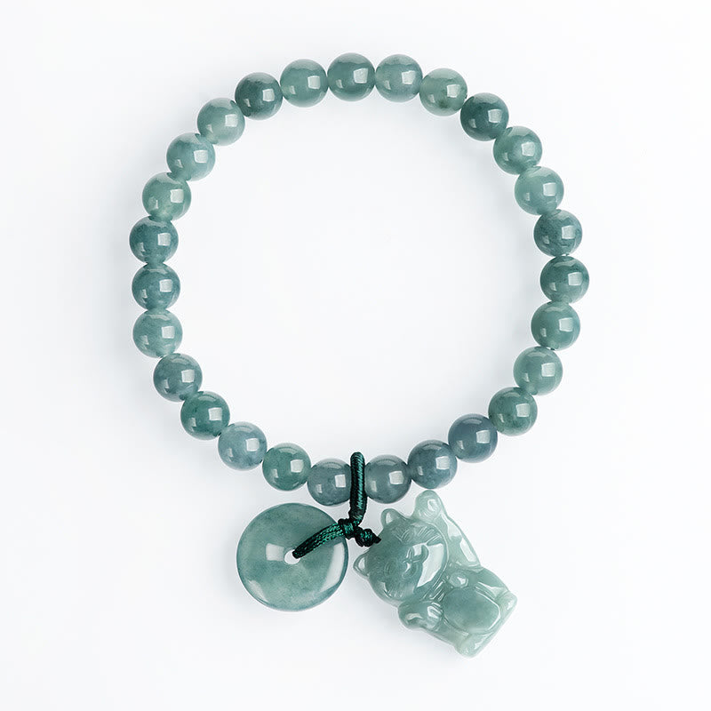 Bransoletka z Buddha Stones jadeitem i klamrą pokoju, z kotem na szczęście i dobrobytem - image 3