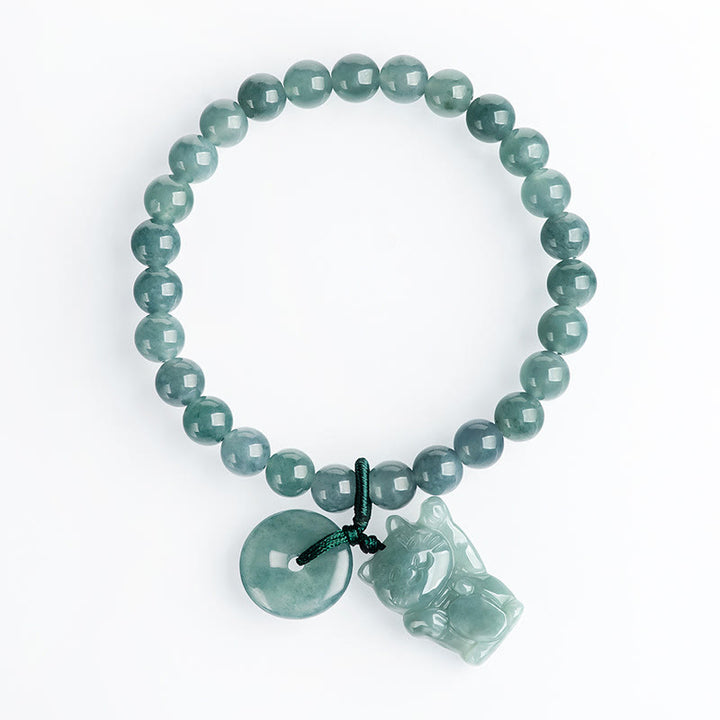 Bransoletka z Buddha Stones jadeitem i klamrą pokoju, z kotem na szczęście i dobrobytem - image 3