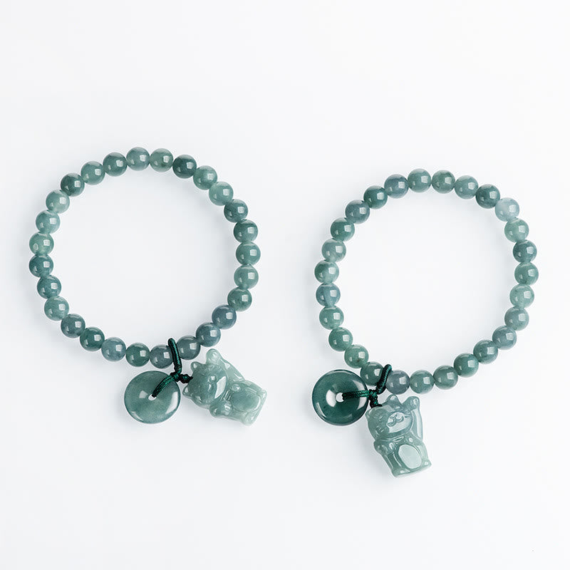 Bransoletka z Buddha Stones jadeitem i klamrą pokoju, z kotem na szczęście i dobrobytem - image 10