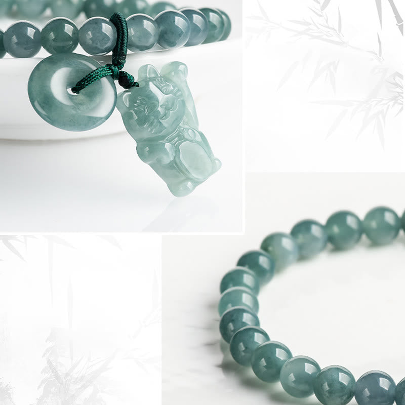 Bransoletka z Buddha Stones jadeitem i klamrą pokoju, z kotem na szczęście i dobrobytem - image 9