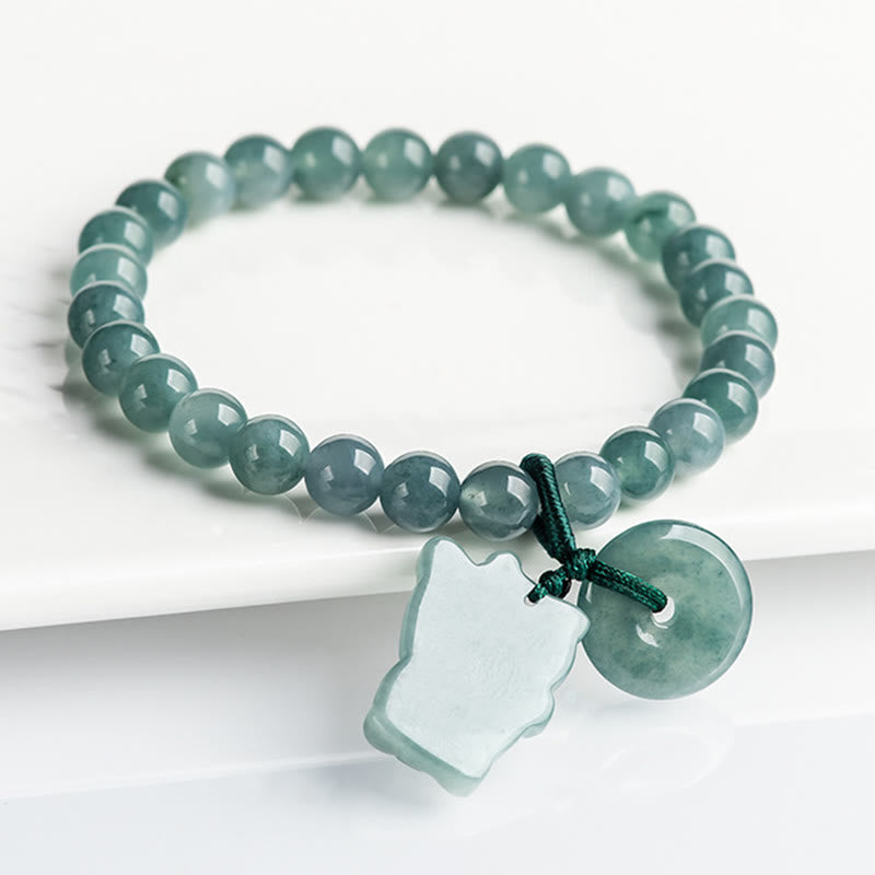 Bransoletka z Buddha Stones jadeitem i klamrą pokoju, z kotem na szczęście i dobrobytem - image 2