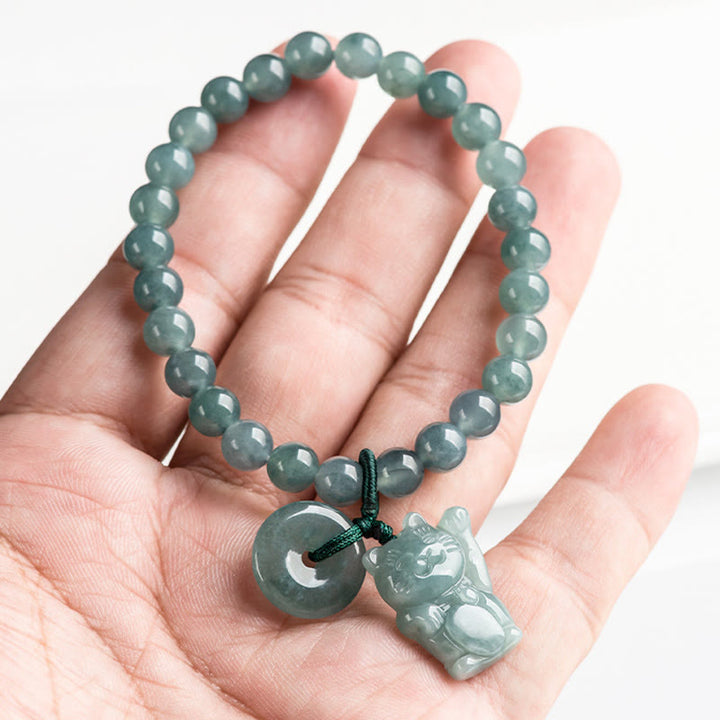 Bransoletka z Buddha Stones jadeitem i klamrą pokoju, z kotem na szczęście i dobrobytem - image 4