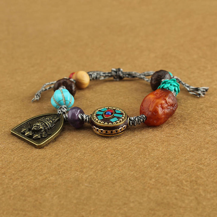 Bransoletka ochronna z liną Zakiram z turkusowym okiem Buddy i lotosem w kształcie Buddha Stones - image 5