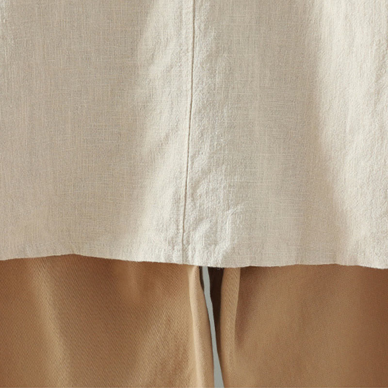 Koszula damska z bawełny i lnu w jednolitym kolorze z prostym chińskim wzorem żaby i guzikami " Buddha Stones " - image 10