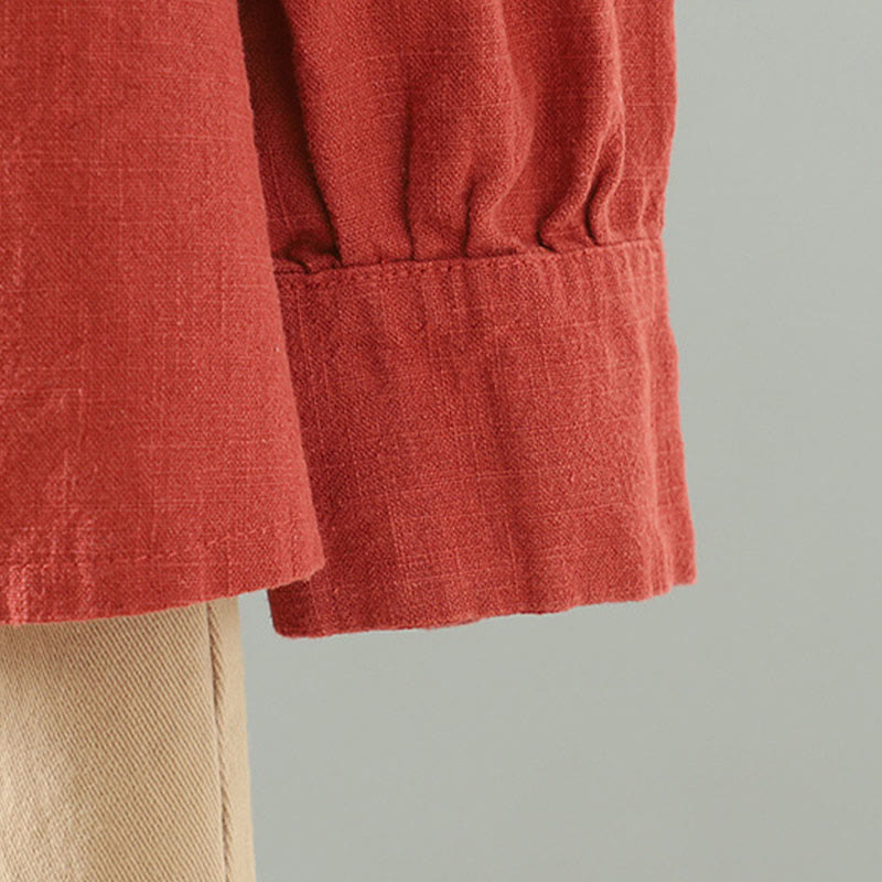 Koszula damska z bawełny i lnu w jednolitym kolorze z prostym chińskim wzorem żaby i guzikami " Buddha Stones " - image 19