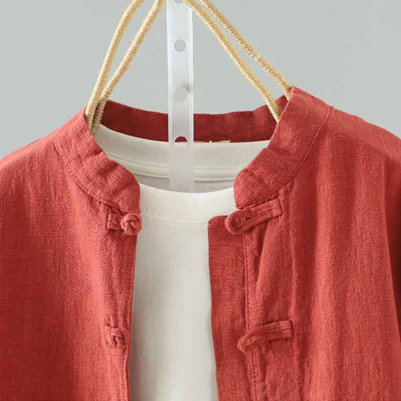 Koszula damska z bawełny i lnu w jednolitym kolorze z prostym chińskim wzorem żaby i guzikami " Buddha Stones " - image 17