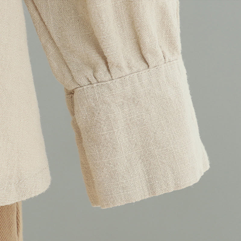 Koszula damska z bawełny i lnu w jednolitym kolorze z prostym chińskim wzorem żaby i guzikami " Buddha Stones " - image 7