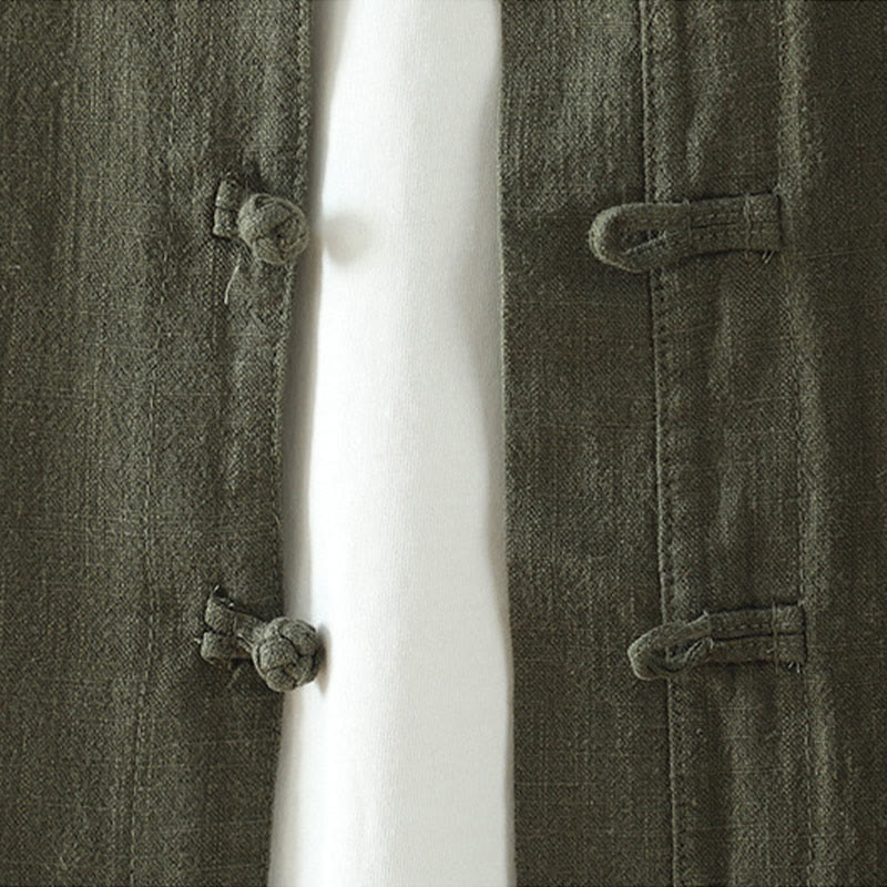 Koszula damska z bawełny i lnu w jednolitym kolorze z prostym chińskim wzorem żaby i guzikami " Buddha Stones " - image 14