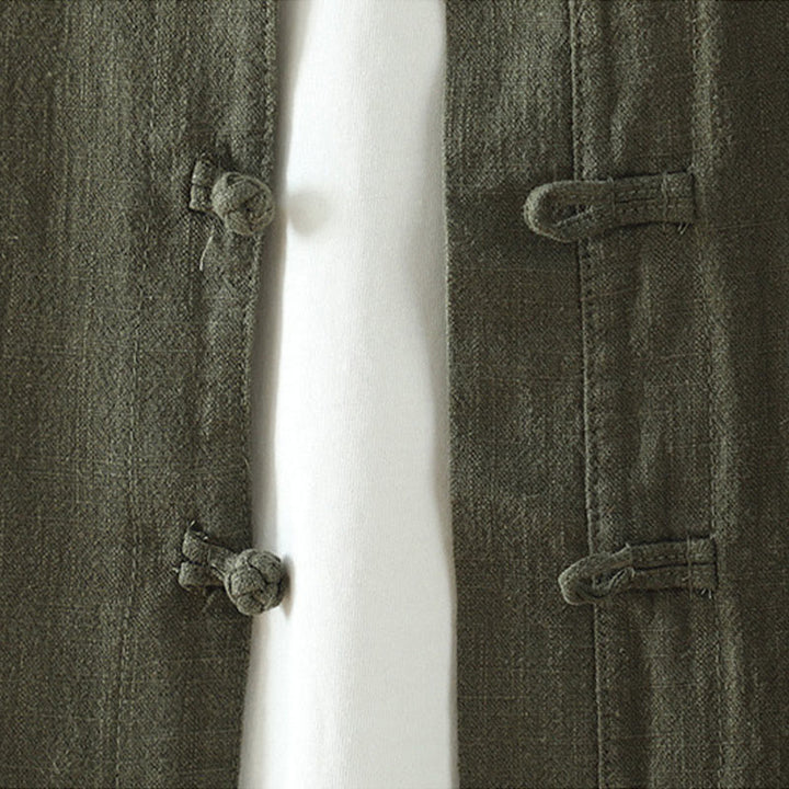 Koszula damska z bawełny i lnu w jednolitym kolorze z prostym chińskim wzorem żaby i guzikami " Buddha Stones " - image 14