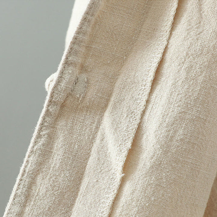 Koszula damska z bawełny i lnu w jednolitym kolorze z prostym chińskim wzorem żaby i guzikami " Buddha Stones " - image 8