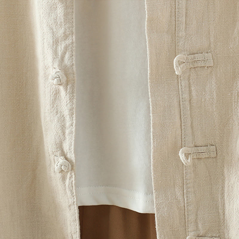 Koszula damska z bawełny i lnu w jednolitym kolorze z prostym chińskim wzorem żaby i guzikami " Buddha Stones " - image 6