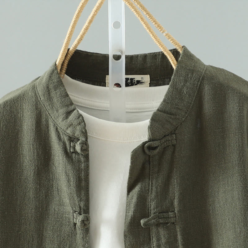 Koszula damska z bawełny i lnu w jednolitym kolorze z prostym chińskim wzorem żaby i guzikami " Buddha Stones " - image 13