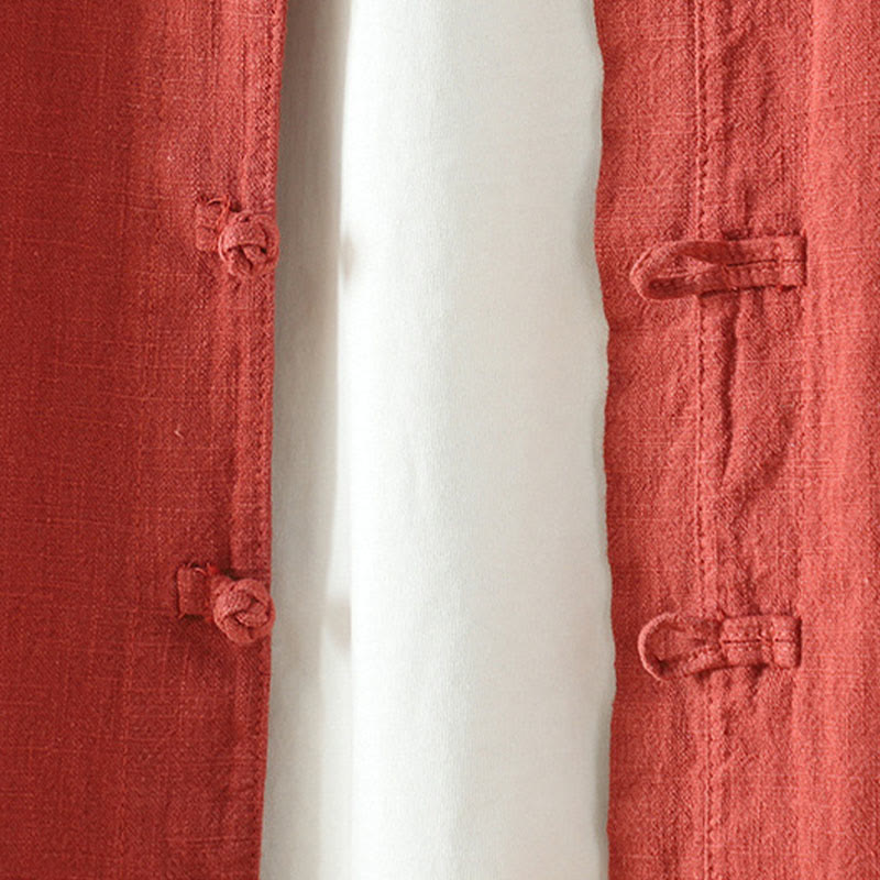 Koszula damska z bawełny i lnu w jednolitym kolorze z prostym chińskim wzorem żaby i guzikami " Buddha Stones " - image 18