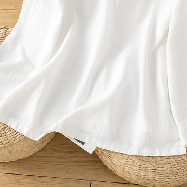 Koszula damska z bawełny i lnu z motywem Buddha Stones w jednolitym kolorze i prostym rozcięciem u dołu - image 20