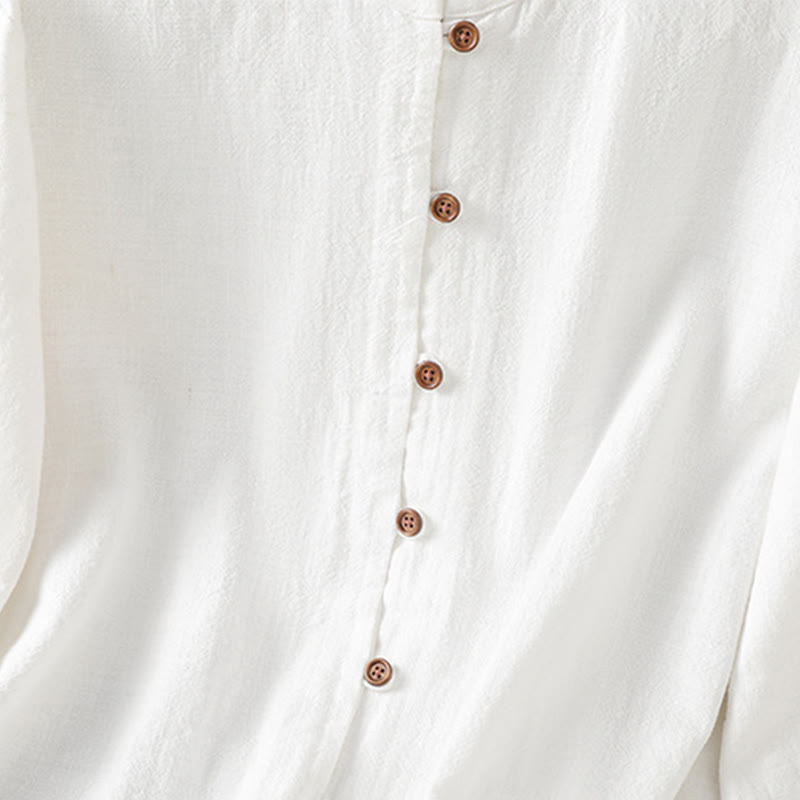 Koszula damska z bawełny i lnu z motywem Buddha Stones w jednolitym kolorze i prostym rozcięciem u dołu - image 15