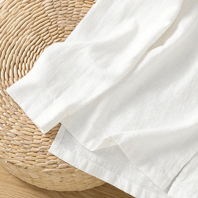 Koszula damska z bawełny i lnu z motywem Buddha Stones w jednolitym kolorze i prostym rozcięciem u dołu - image 17