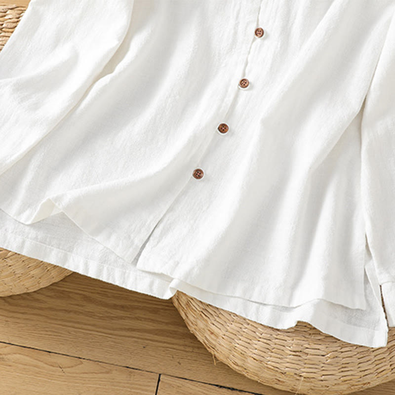 Koszula damska z bawełny i lnu z motywem Buddha Stones w jednolitym kolorze i prostym rozcięciem u dołu - image 18