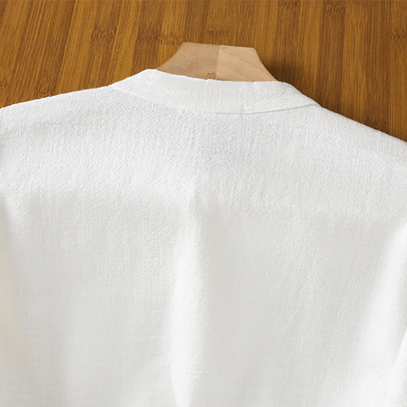 Koszula damska z bawełny i lnu z motywem Buddha Stones w jednolitym kolorze i prostym rozcięciem u dołu - image 14