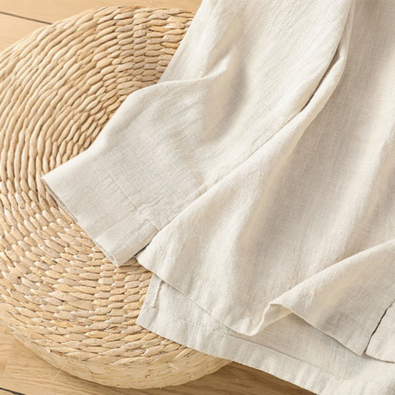 Koszula damska z bawełny i lnu z motywem Buddha Stones w jednolitym kolorze i prostym rozcięciem u dołu - image 9