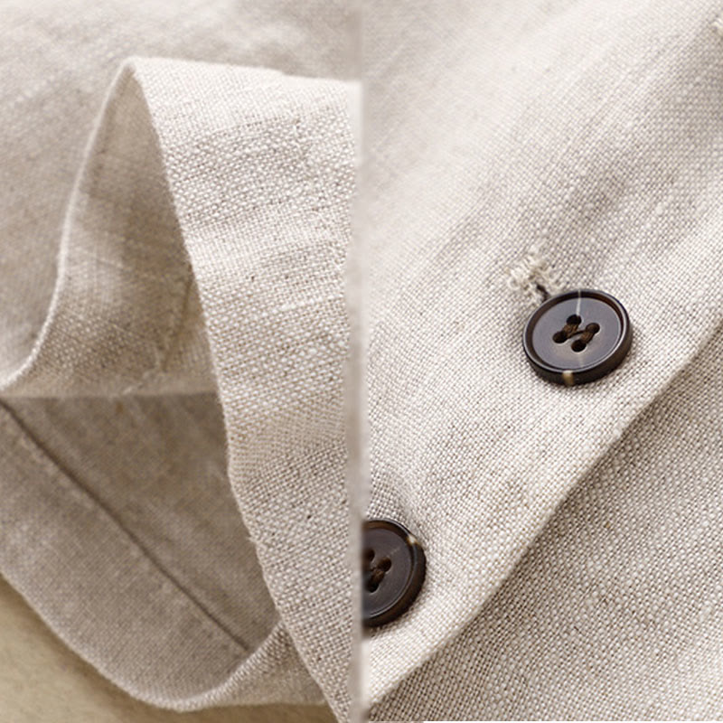 Kurtka damska Buddha Stones Commute Retro Pure Color z klapami z bawełny i lnu z kieszeniami - image 10