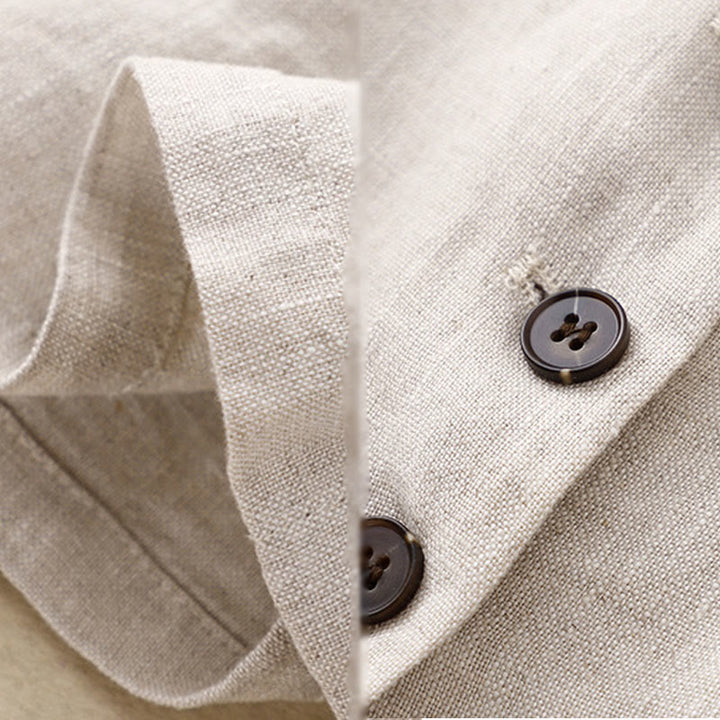 Kurtka damska Buddha Stones Commute Retro Pure Color z klapami z bawełny i lnu z kieszeniami - image 10