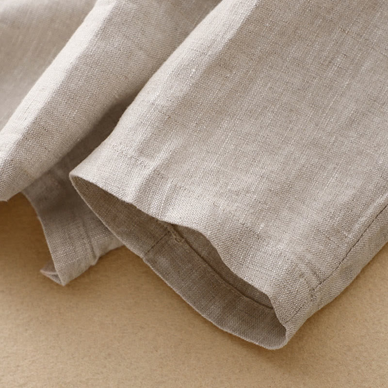 Kurtka damska Buddha Stones Commute Retro Pure Color z klapami z bawełny i lnu z kieszeniami - image 11