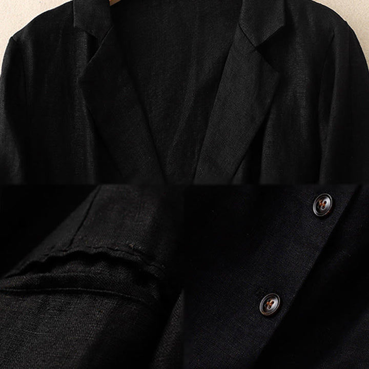 Kurtka damska Buddha Stones Commute Retro Pure Color z klapami z bawełny i lnu z kieszeniami - image 6