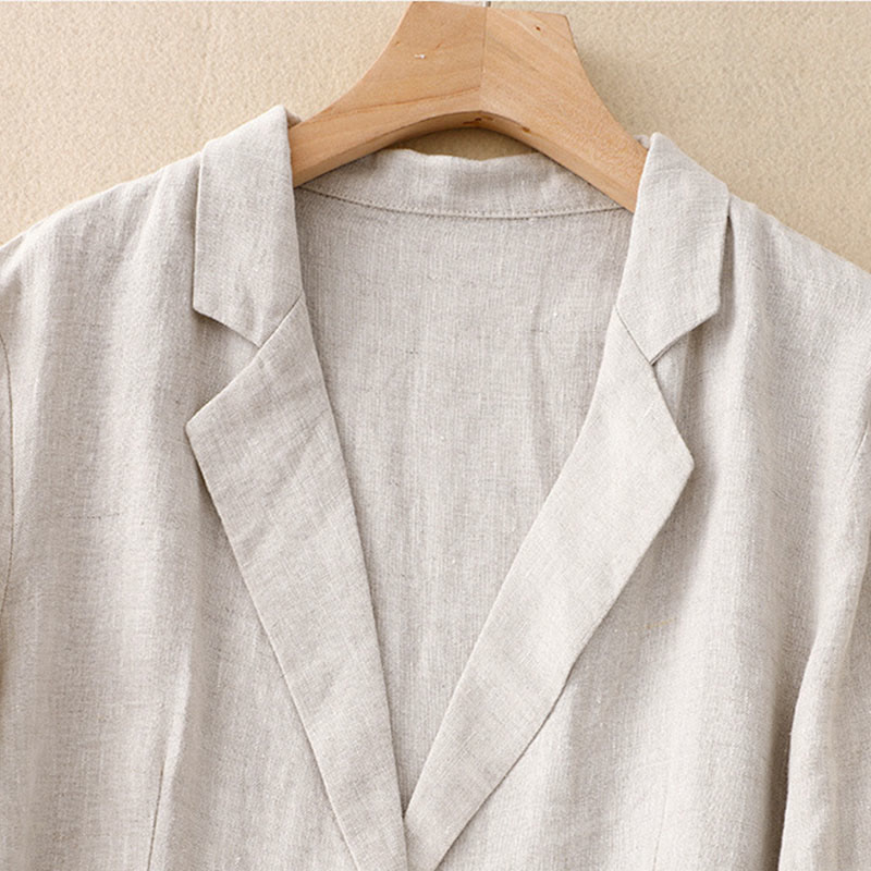 Kurtka damska Buddha Stones Commute Retro Pure Color z klapami z bawełny i lnu z kieszeniami - image 9