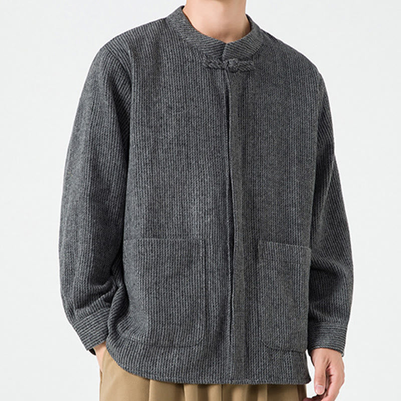 Koszula męska z długim rękawem i kieszeniami, z nadrukiem "Buddha Stones", zapinana na guziki żaby - image 6