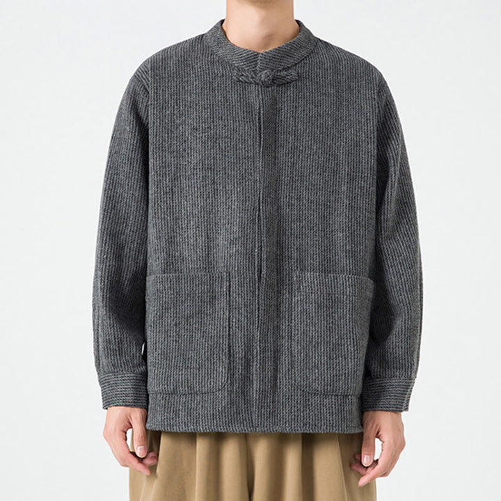 Koszula męska z długim rękawem i kieszeniami, z nadrukiem "Buddha Stones", zapinana na guziki żaby - image 8