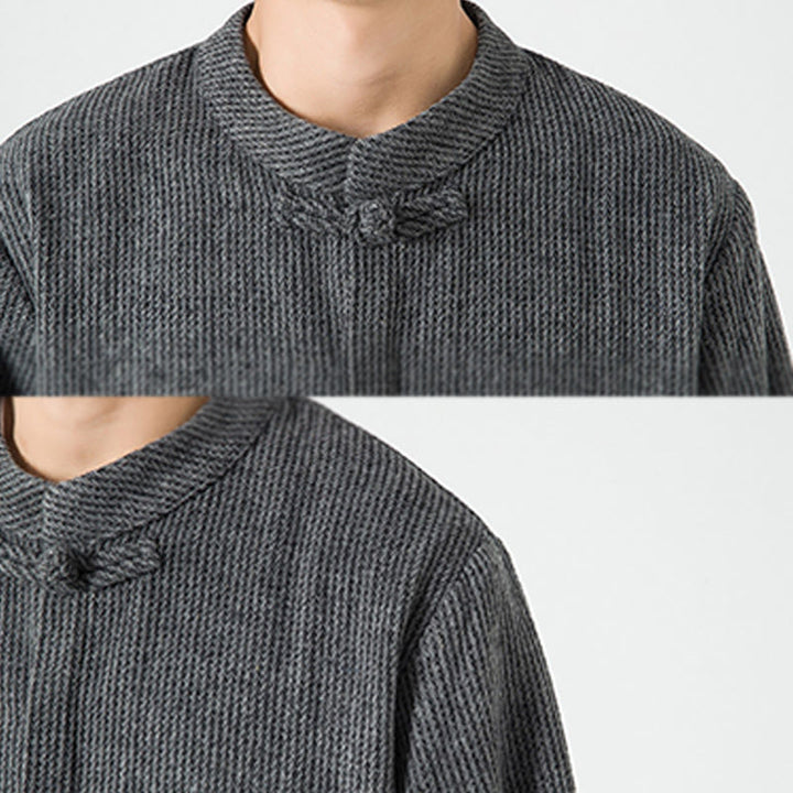 Koszula męska z długim rękawem i kieszeniami, z nadrukiem "Buddha Stones", zapinana na guziki żaby - image 9