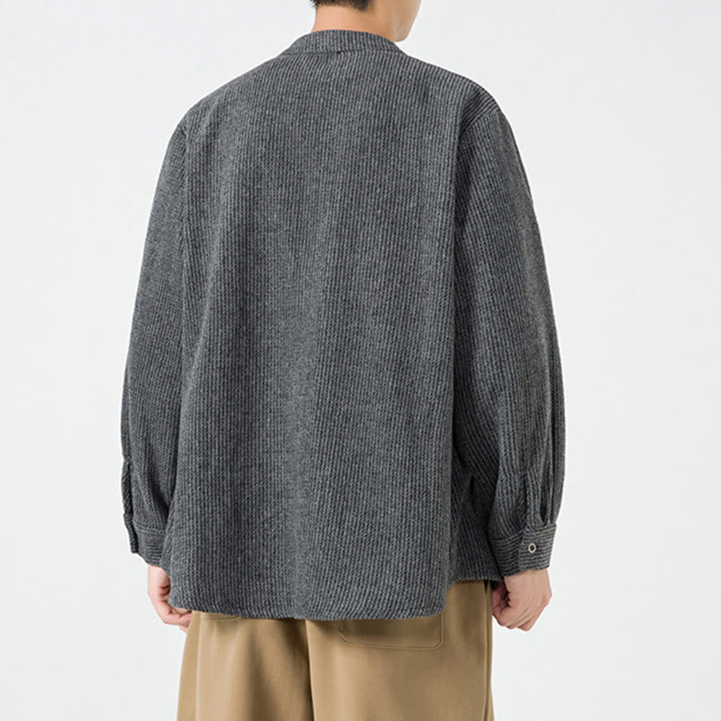 Koszula męska z długim rękawem i kieszeniami, z nadrukiem "Buddha Stones", zapinana na guziki żaby - image 4