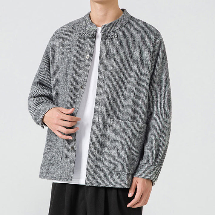 Koszula męska z długim rękawem i kieszeniami, z nadrukiem "Buddha Stones", zapinana na guziki żaby - image 12