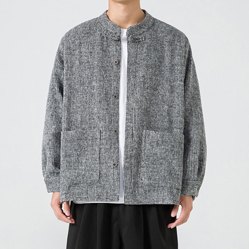 Koszula męska z długim rękawem i kieszeniami, z nadrukiem "Buddha Stones", zapinana na guziki żaby - image 17