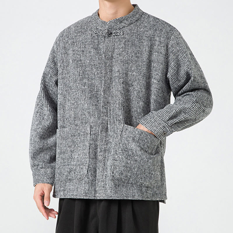 Koszula męska z długim rękawem i kieszeniami, z nadrukiem "Buddha Stones", zapinana na guziki żaby - image 16