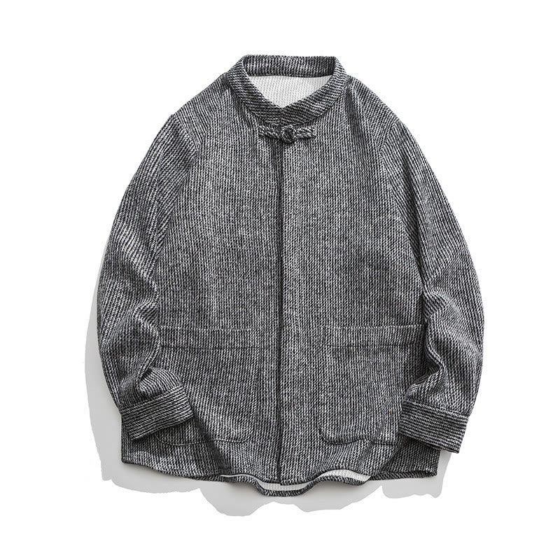 Koszula męska z długim rękawem i kieszeniami, z nadrukiem "Buddha Stones", zapinana na guziki żaby - Ciemnoszary - US/UK/AU46， EU56 (5XL) - image 11