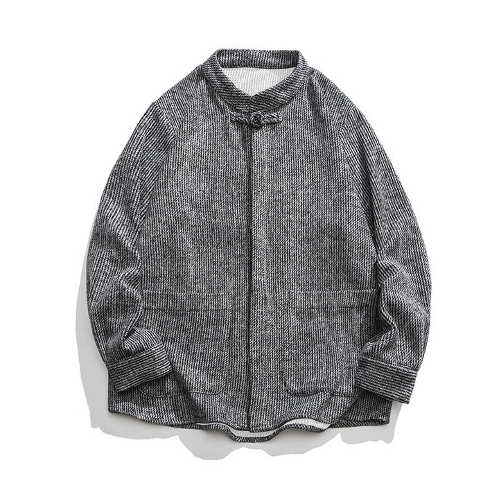 Koszula męska z długim rękawem i kieszeniami, z nadrukiem "Buddha Stones", zapinana na guziki żaby - Ciemnoszary - US/UK/AU46， EU56 (5XL) - image 11