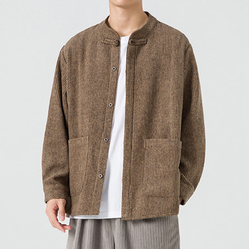 Koszula męska z długim rękawem i kieszeniami, z nadrukiem "Buddha Stones", zapinana na guziki żaby - image 20