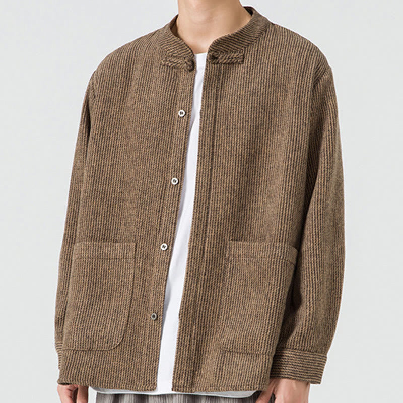 Koszula męska z długim rękawem i kieszeniami, z nadrukiem "Buddha Stones", zapinana na guziki żaby - image 23