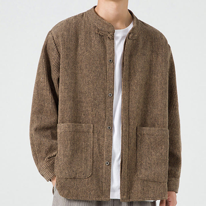 Koszula męska z długim rękawem i kieszeniami, z nadrukiem "Buddha Stones", zapinana na guziki żaby - image 24